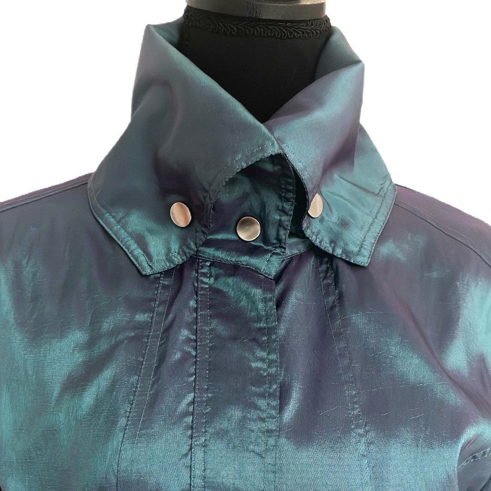 CCC ~ Teal/Purple Monochromatic Satin Belted Utility Dress Coat - Picture 4 of 11
